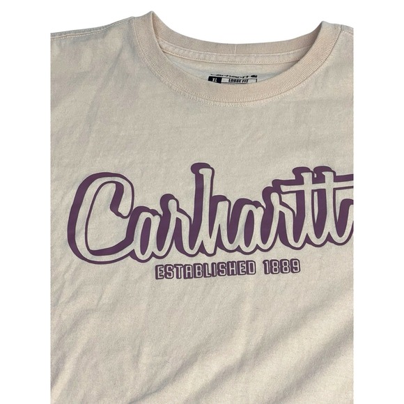 Men's Carhartt Khaki T-Shirt Loose Fit Size XL Full Front Logo - Picture 3 of 6